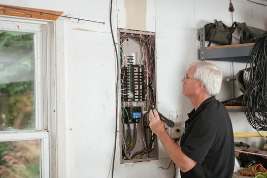 Electrician at a breaker panel